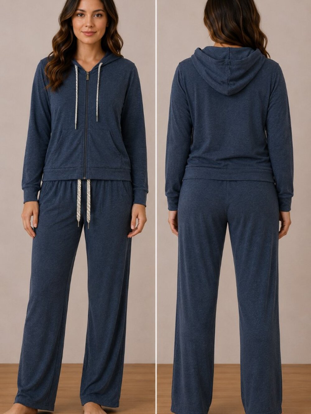 Members Mark Favorite Soft 2 Piece Jacket Pants Set Navy Blue Size S